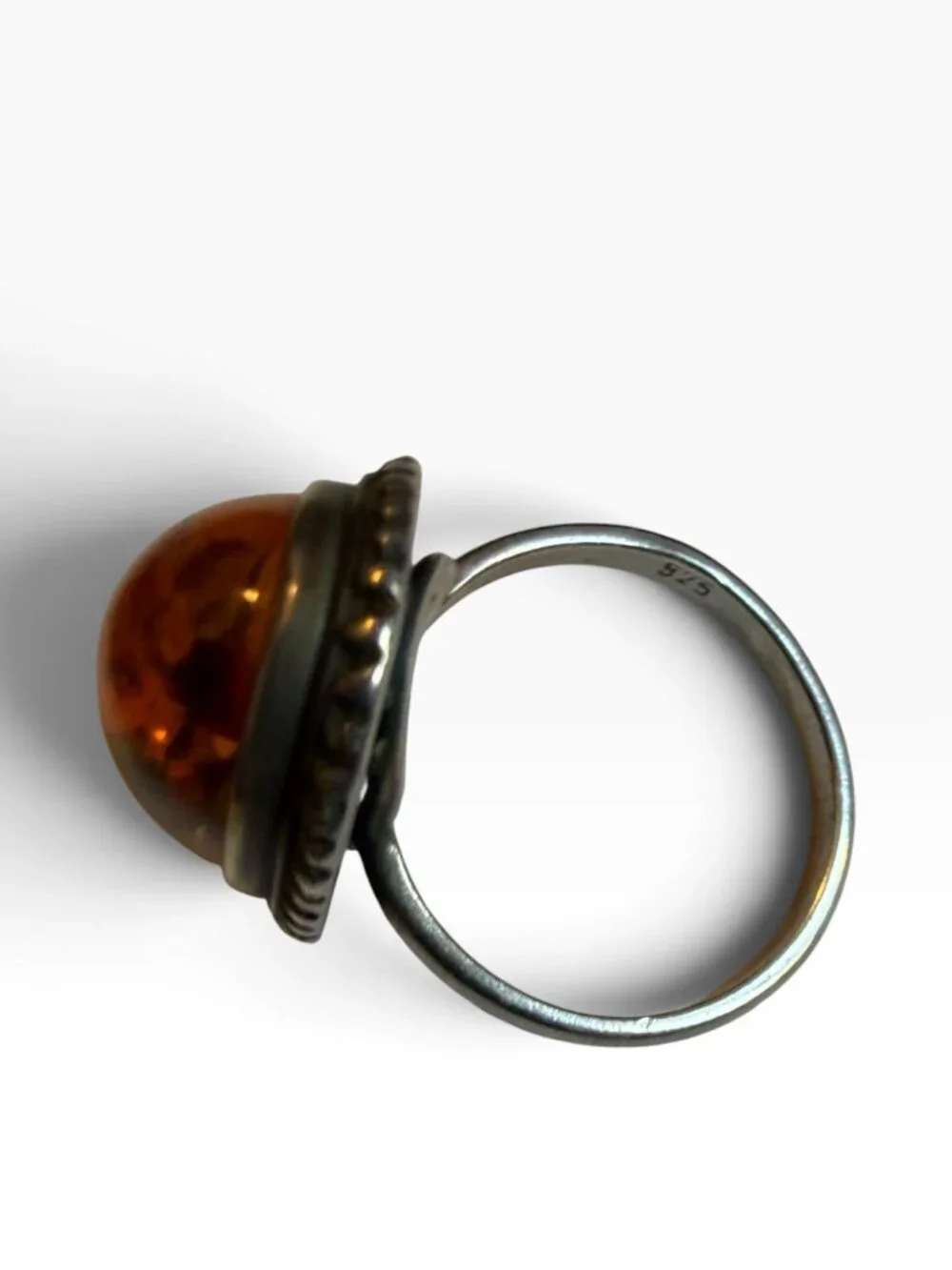 Sterling Silver 925 Amber Oval Statement Ring Size 8 Vintage Style